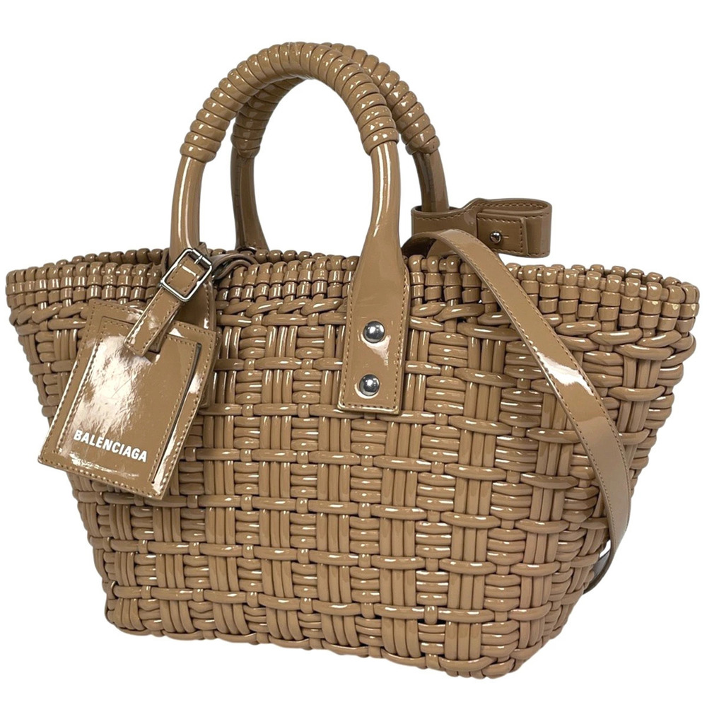 Balenciaga Bistro Basket XS Shoulder Bag Enamel Handbag Patent Vernis Beige